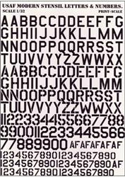 PRS32-003 USAF modern stencil letters & numbers, black color