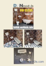 DAN35285 Accessories for diorama. Bathtub & washbasin, toilet 3 pcs