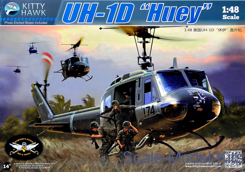 Kitty Hawk Helicopter UH1D "Huey" plastic scale model kit in 148